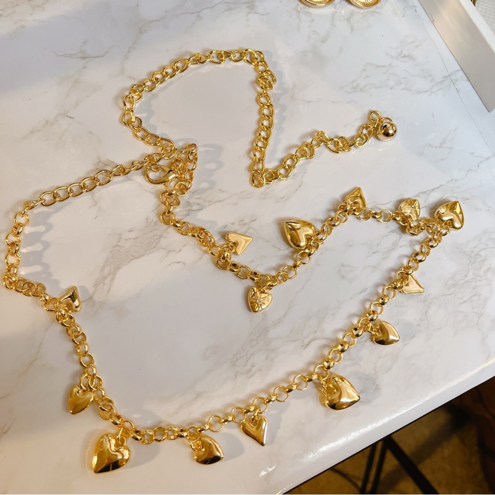 Gold plated 💛 heart charm BELT adjustable 24” to 44”